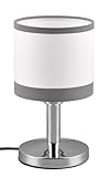 Reality Leuchten Tischleuchte Davos R59551006, Metall Chrom, Schirm Stoff Grau/Weiß, exkl. 1x E14