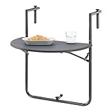 [en.casa] Balkonhängetisch Cicala 84x60x64 cm halbrund Hängetisch Balkontisch Klapptisch Rattan-Optik bis 15 kg höhenverstellbar Kunststoff Stahl Dunkelgrau