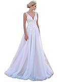 JAEDEN Damen Spitze Brautkleider Lang Hochzeitskleider Boho Standesamtkleider Brautmode Elfenbein 40