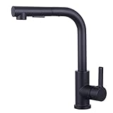 Wasserhahn Küche 2 Modi, HOTTIST Küchenarmatur mit Brause Ausziehbar Edelstahl 304 Mischbatterie Küche, 360° Drehbar Hochdruck Armatur Küche, Matt-schwarz