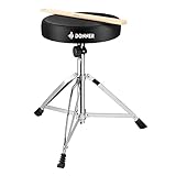 Donner Drumhocker mit Ahorn Holz Drumsticks, Schlagzeughocker Höhenverstellbar 48-58 cm für Elektronisches Schlagzeug, Drum Set, Maxi Belastung 90 kg