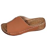 Generisch Sommer Sandalen Damen Orthopädische Sandalen Dick Besohlt Keilsandalen Fisch Mund Sandals Hausschuhe Damensandalen Einfarbig Retro Flache Sohle Strand Schuhe Leicht Bequem