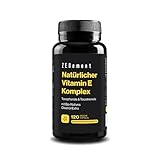 Natürlicher Vitamin E Komplex, Tocopherole & Tocotrienole, 120 Weichkapseln | mit Bio-Natives Olivenöl Extra | Antioxidans | 100% natürliche Zutaten, Frei von Soja | Zenement