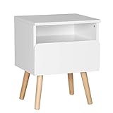 WOLTU® Nachttisch TSR58ws Nachtkommode Nachtschrank Beistelltisch Sofatisch, mit Schublade und Offenem Fach, mit Beinen, Holz, Weiß, 40x33,5x50cm(BxTxH)