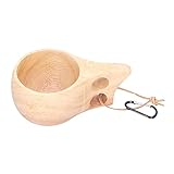 HYWHUYANG Kuksa Holzbecher, Holz-Camp-Becher mit hängender Schnalle, tragbarer Outdoor-Camping-Trinkbecher im nordischen Stil für Rucksackreisen, Camping, Wandern, Überleben (Double Hole Cup)