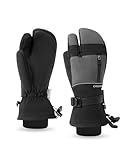 Caracaleap Skihandschuhe Herren Damen Fäustlinge 3 Finger Handschuhe Wasserdicht Winterhandschuhe für Skifahren Snowboard Eislaufen Wandern Schwarz M-L