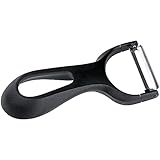 Fackelmann Ziehschäler 13,5 cm, Schäler mit sehr ergonomischem und leichtem Griff, hochwertiger Küchenhelfer mit Funktionsteil aus Edelstahl, geeignet für Obst und Gemüse aller Art (Farbe: Schwarz)