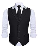 HISDERN Weste Herren Anzug Schwarz Anzugweste Elegant Anzugwesten Regular Fit Herrenweste Hochzeitsweste für Männer Hochzeit Westen mit Revers,Schwarz,2XL