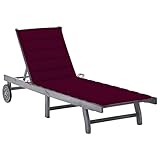 WHOPBXGAD Sonnenliege mit Auflage Grau Akazie Massivholz - Verstellbare Relaxliege für Garten, Terrasse Pool Hochwertige Outdoor-Liege mit Polster Rädern Robustes Akazienholz - Max. 110 kg