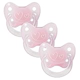 Dentistar® Latex Schnuller 3er-Set – Größe 2 für 6-14 Monate – Zahn- & kieferfreundlicher Latexschnuller mit Dental-Stufe – Herz, Rosa – BPA-frei – Made in Germany