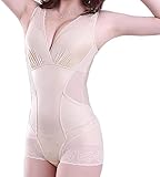 QFIESY Damen-Overall mit Fester Bauchkontrolle, figurformend, eng anliegender Damen-Overall mit V-Ausschnitt (Beige (Nude) Large)