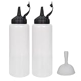 Tolenre 2 Stück 350 ml Squeeze Flasche und Faltbarer Silikon Trichter, Quetschflasche mit Kappe, Squeeze Condiment Flaschen aus Kunststoff für Zuhause, Küche, Restaurant, Hotel und Camping