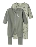 NAME IT Baby - Jungen Nbmnightsuit 2p Zip Ff Green Dino Noos Schlafanzug, Agave Green, 80 EU