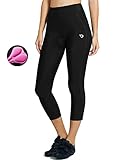 Baleaf Fahrradhose Damen Gepolstert 3/4 Radlerhose Radhose Kurz Gepolsterte Leggings UPF 50+ Fahrradbekleidung Sommer Schwarz XXL