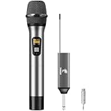 TONOR Wireless Microphone Kabellos, Drahtloses UHF Mikrofon Set für Karaoke 60m Reichweite, Kabelloses Funk Handmikrofon Dynamisch mit 6,35 Klinke Anschluss für Partybox, DJ, Kirche, Grey