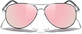 GLFFLGH Sonnenbrille für Herren und Damen, polarisiert, UV400-Schutz, S8513, Schwarzer Rahmen, silberfarbene Brücke, rosa verspiegelte Gläser, 61 Millimeters