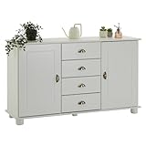 IDIMEX Sideboard Anrichte, Flur Kommode Sideboard im Landhausstil mit 4 Schubkasten und 2 Türen, Kiefer massiv, weiß lackiert