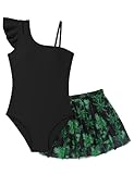 Glaoly Mädchen-Badeanzug, einteilig, Bademode, Oberteil mit tropischem Druck, Rock für Mädchen, 7–16 Jahre