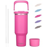 Autsel 40oz Trinkbecher mit Deckel und Strohhalm,1200ml Thermobecher mit Henkel- Trinkflasche Sport - Wasserflasche BPA Frei - Doppelwandiger Edelstahl Vakuum Isolierbeche Kaffeebecher
