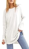 Ebifin Langarmshirt Damen Longshirt Rundhalsausschnitt Langarm Oberteil Shirts Basic Blusen Tunika Tee Tops.Weiß.XL