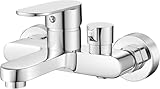 CeyKo Aufputz Badewannenarmatur, Dusch- und Wannenmischbatterie, Einhebel-Handbrause mit 1/2 Zoll Duschkopf und Wanneneinlauf, Chrom mit Befestigungsmaterial, Silber
