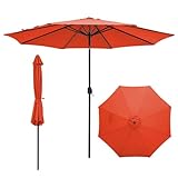 COSTWAY Sonnenschirm 300 cm, Gartenschirm mit Kurbel, beidseitig um 25° knickbar, Terrassenschirm mit 8 Rippen, Marktschirm für Garten, Balkon, Terrasse, Orange