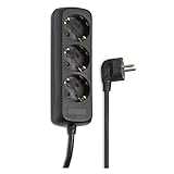 Hama Steckdosenleiste 3-Fach (Mehrfachsteckdose ohne Schalter, Steckerleiste 1,4m, Verteilersteckdose GS-geprüft, Steckdosen um 45 Grad gedreht, Mehrfachstecker für Home Office) schwarz