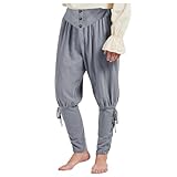 Leinen Hose Herren Lang,Mittelalter Hose Herren Wikinger,Viktorianische Mit Kordelzug Renaissance Piratenhose Gothic Steampunk Loungehose Western Soft Outdoorhose Kleidung Für Halloween Kostüm
