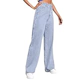 MOKBAY Low Rise Jeans Damen Straight Fit Lounge Damen Hose Sommer Gummizug Flared Jeans High Waist Wide Sommer Wide Leg Pants Women Angebot des Tages Weiss Mode Weites Bein Jeanshosen 4XL