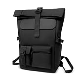 Mapille Rolltop Rucksack Wasserdicht Rucksack Rolltop,Groß Rolltop Rucksack Herren Damen,Rollrucksack Herren mit Laptopfach 17.3 Zoll,Reiserucksack für Business Arbeit Uni Reise Freizeit (Schwarz)