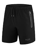 TCA Herren Elite Tech Leichte Laufhose Gymshorts Trainingsshorts und Laufshorts mit Reißverschlusstaschen - Schwarz/Schwarz, XL