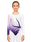 HULIJA Kinder Turnanzug Für Mädchen Mit Strass Langärmel Tanzkombianzug Für Ballett Gymnastik Kostüm Lila 116-122