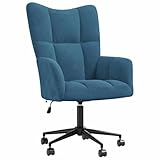vidaXL Relaxsessel mit Rollen Höhenverstellbar Drehbar Fernsehsessel Polstersessel Polsterstuhl Relaxstuhl Sessel Ohrensessel Wohnzimmer Blau Samt