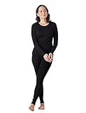 LAPASA Merino Wolle Thermounterwäsche Set Damen, Merinowolle warm Unterhemd Langarmshirt & Thermo Unterhosen Leggings (L58), Schwarz (Warm), L