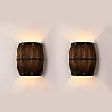 Newrays 2er Pack Antique Holz Weinfass Wandleuchte Leuchte Up and Down Indoor Wandleuchten für Bar Bereich Steampunk Theme(2 Pack)