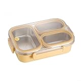 Lunchbox aus Edelstahl mit 3 Fächern, für den Außen- und Bürogebrauch, auslaufsichere Dichtung, um Mahlzeiten getrennt zu halten, herausnehmbares Tablett, spülmaschinenfest, sichere Seitenschlösser