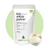 Bio Eiklar-Pulver, reines-Eiweiss-Protein aus Bio-Ei, zum Kochen, Backen und für Shakes, pasteurisiert, sprühgetrocknet, 450g, GreenOrganic