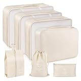 7 Teilige Koffer Organizer Set, Packing Cubes für Kleidung, Ordnungssystem für Koffer, Organizer Packtaschen mit Kosmetiktasche, Schuhbeutel, Travel Organizer Packtaschen für Koffer (Beige)