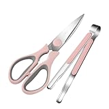 POPETPOP Grillscheren Satz mit Zange Hitzebeständig und Rostfrei Ergonomische Grillklemme für Fleisch und Hähnchenknochen Küchenwerkzeug für Grillabende und Picknick
