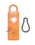TECKNET Persönlicher Alarm, Taschenalarm mit 130 dB Sirene und LED Signalleuchte, USB Type-C wiederaufladbar Schlüsselanhänger für Frauen, Sicherheitsalarm für Kinder/Frauen/Ältere/Studenten (Orange)
