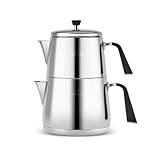 Karaca Fiona Schwarzes Türkisches Teekannen-Set, Induktionsgeeignet, 1L Teekanne & 2L Teekessel aus Edelstahl, Spülmaschinenfest, Türkische Teekanne, Teekocher, Tea Maker, Caydanlik, Demlik