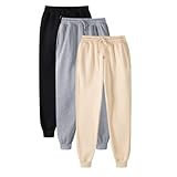 Hose Damen Einfarbige Trainingshose Loose Straight Leg Pants Casual Mode Jogginghose Baumwolle Bequeme Sporthose Weites Bein Sweatpants mit Taschen Elastische Taille Freizeithose Lockere Strandhose
