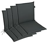 LILENO HOME Gartenstuhl Auflagen [4er Set - Niedriglehner] in Anthrazit - Bequeme Liegen als Sitzauflagen für Gartenmöbel - Stuhlkissen für Gartenstühle und Klappstühle MIA