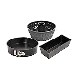 Original Kaiser Classic Backformen Backset 3-teilig, Springform mit Flachboden, Gugelhupf Backform, Königskuchenform, Kuchenform Set antihaftbeschichtet, schwarz