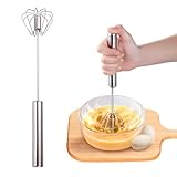 Halbautomatischer Schneebesen aus Edelstahl, Schneebesen Edelstahl, Stainless Steel Hand Push Easy Whisk Drehbarer Push Mixer Rührer zum Schneebesen, Schlagen, Rühren (Klein)（2 Stück）