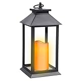 Metall Laterne schwarz mit LED Kerze mit Flacker Effekt - 30 x 14 cm - Deko Leuchte mit künstlichem Kerzenflackern Batterie betrieben - Weihnachten Advent Winter Tischlaterne Dekolampe Stimmungslicht