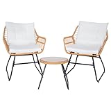 SVITA Amalfi Rattan Sitzgruppe Outdoor Gartenlounge Sitzgruppe 2 Personen Balkonset 3-TLG. Gartenmöbel Set inkl. Kissen Bistroset Polyrattan Natur