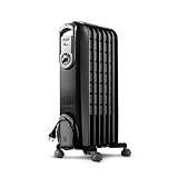 De'Longhi Vento Serie V550715.BG Elektro-Ölheizkörper, energiesparend, 7 Elemente, Timer, intuitive Drehknöpfe, für Räume bis 45 m³, 3 Leistungsstufen, 1500 W, Schwarz