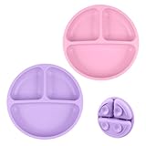 Vicloon Baby Teller, 2Pcs Silikon Rutschfester Baby Tischset Saugnapfschale für Babys, BPA Frei, Geteilte Standfeste Babyteller Kleinkind Teller für Kleinkind und Kinder(Pink/Lila)