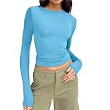 Enge Oberteile Damen Langarm- Langarmshirt Eng-Skims Top Damen Longsleeve Rundhals T Shirt Einfarbige Blusen Pullover Slim fit Oberteil Tshirt Herbst Top Elegante Freizeithemd